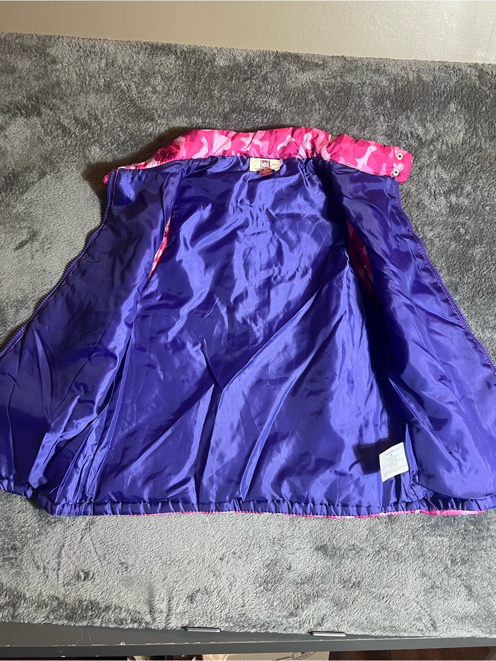 lei Pink Camouflage Puffer Vest with Purple Trim - Picture 3 of 5